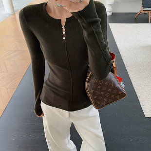 十三粥 温柔底牌 莱赛尔绵羊毛简约水滴领打底上衣女冬百搭实穿