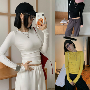 简约百搭打底 初春紧身正肩圆领显瘦上衣多色长袖 十三粥 卡氏皮肤