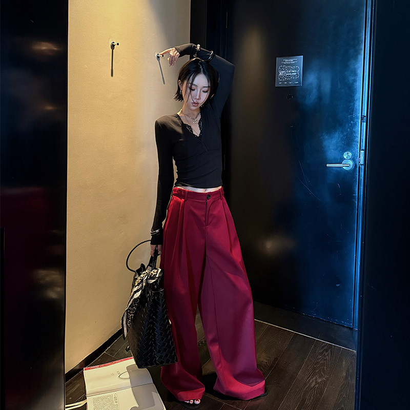 十三粥 炽烈 阔腿直筒长裤女时尚百搭柔软舒适通勤实穿宽松遮肉