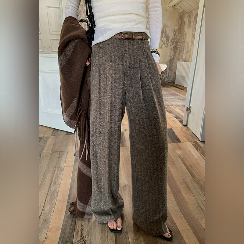 十三粥 绅士气度 绵羊毛高级宽松显瘦西装裤女秋柔软舒适阔腿直筒,女装/女士精品,西装裤/正装裤,淘宝优惠券,粉丝福利购,淘宝优惠卷