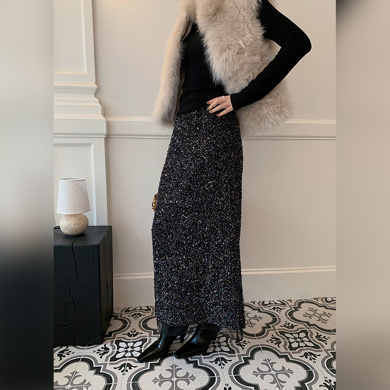 十三粥 黑鸢纱影 高级设计感松紧腰头半身裙女冬时尚百搭柔软亲肤