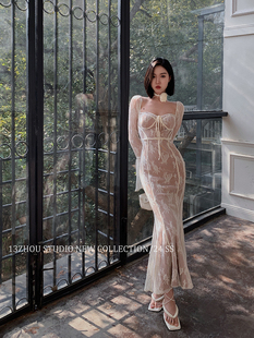 蕾丝裙显瘦设计感鱼尾连衣裙 性感仙女鱼骨修身 十三粥 巴黎歌剧院