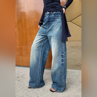 直筒阔腿牛仔裤 时尚 女透气舒服遮肉显瘦百搭通勤 阔腿天菜 十三粥