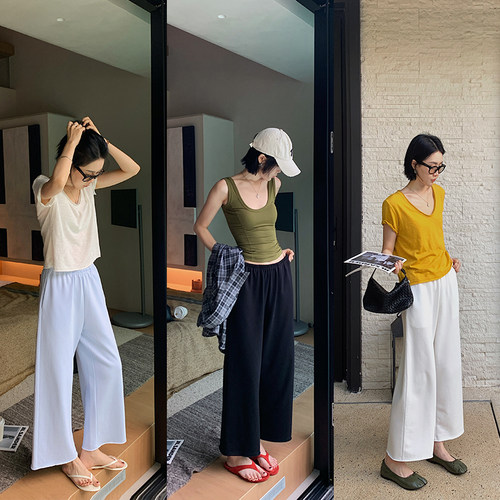 十三粥 溜达裤 天丝中腰透气松紧腰垂感宽松休闲夏季女九分休闲裤