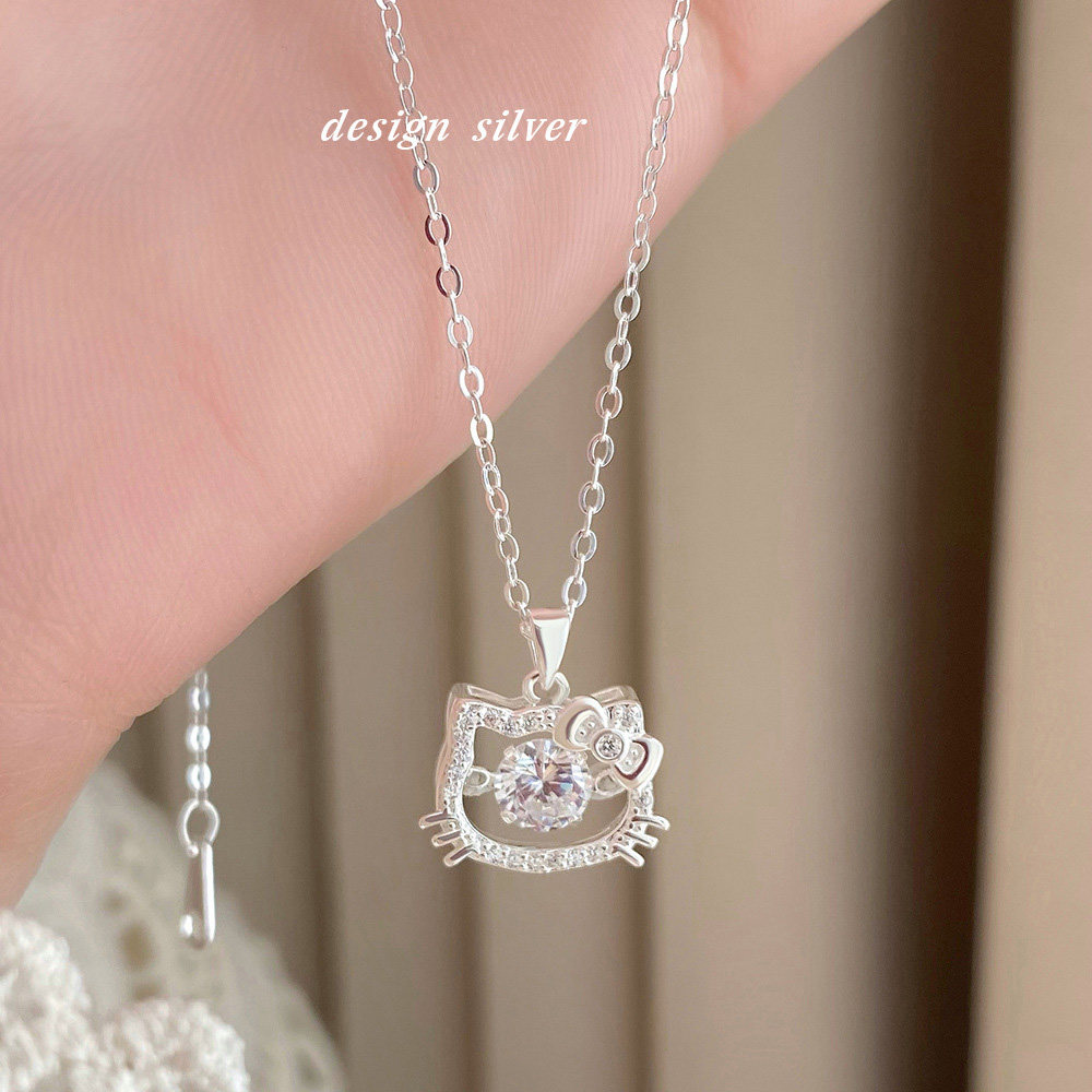 s999纯银小吊坠hellokitty项链高级感轻奢小众锁骨链颈链女款