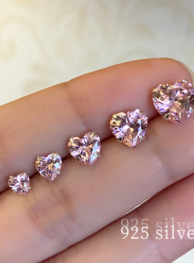 银耳钉925纯银粉色爱心钻石简约小巧男女闪钻耳蜗钉耳骨钉耳环