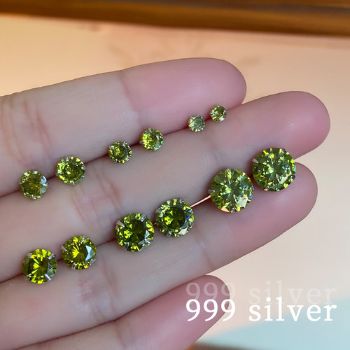 s999足银清新橄榄绿闪钻耳钉