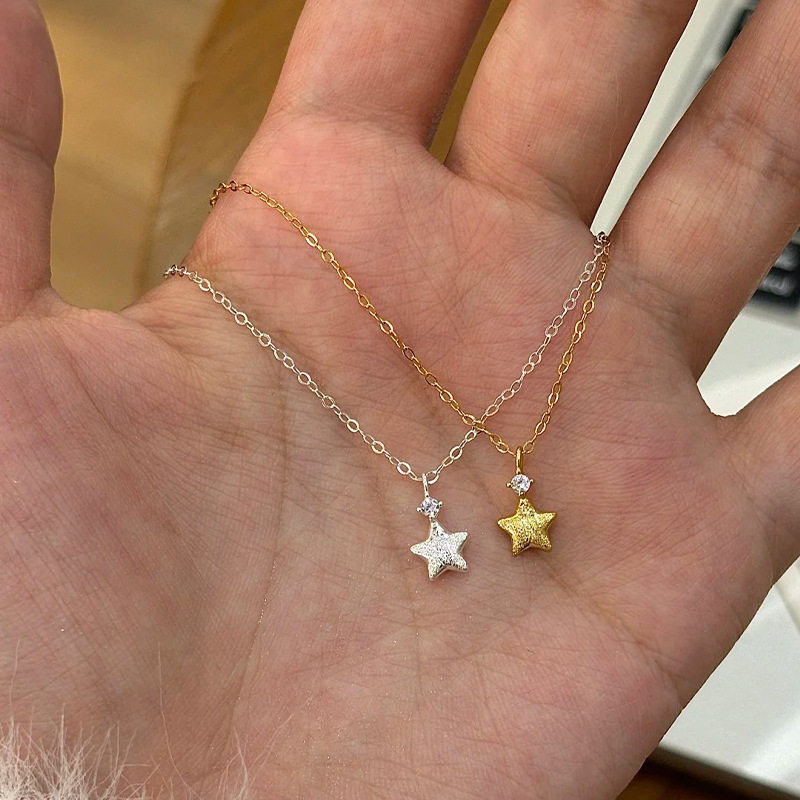 S925纯银闪锆星星锁骨链女韩版