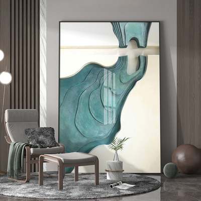 现代轻奢客厅餐厅茶室玄关装饰画蓝色梯田层叠背景墙壁竖版挂画