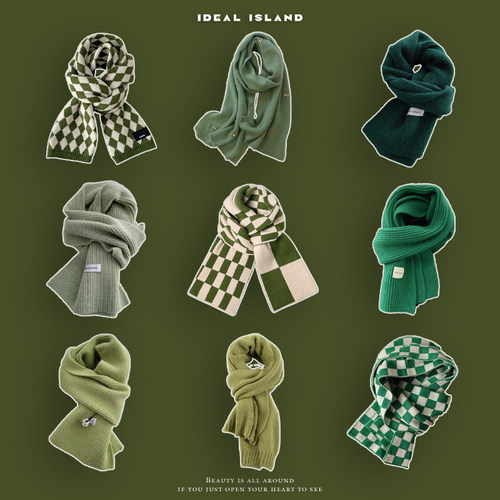 牛油果绿针织冬季纯色情侣围巾