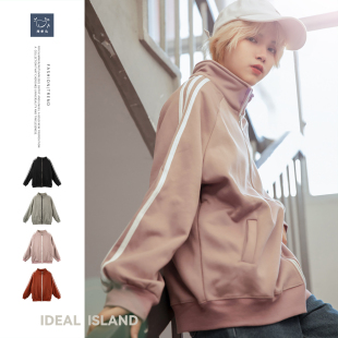 复古学院风外套小个子棒球服开衫 三条杠美式 拉链运动卫衣 清仓