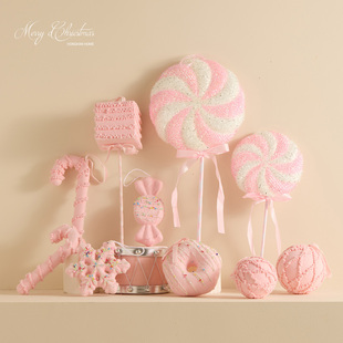 泓瀚 饰品粉色拐杖圣诞球棒棒糖雪花圣诞树挂件摄影道具 圣诞节装