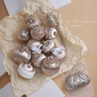 饰香槟色圣诞球套装 圣诞树装 饰挂件高奢ins布艺圣诞树吊饰橱窗装