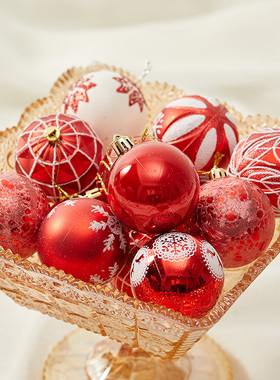 【特价清仓】6/8cm红色系彩绘圣诞球圣诞节装饰品圣诞树挂件吊饰