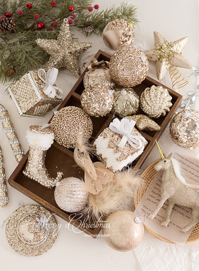 圣诞节装饰品ins香槟色圣诞球彩绘异形球吊球圣诞树挂饰挂件吊饰