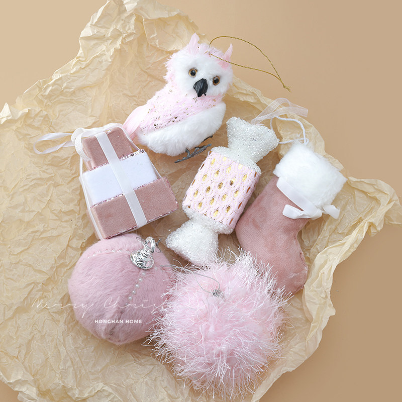 粉色圣诞节装饰挂件8cm泡沫圣诞球圣诞树装饰吊饰diy圣诞树套餐包