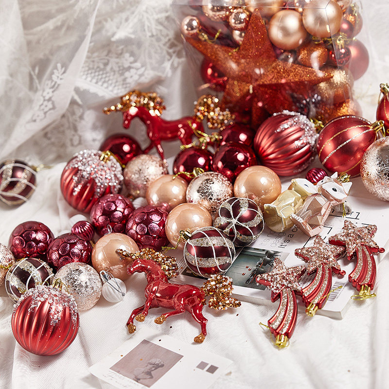 圣诞树装饰挂件红色圣诞球彩绘异形球吊饰圣诞节装饰品橱窗布置