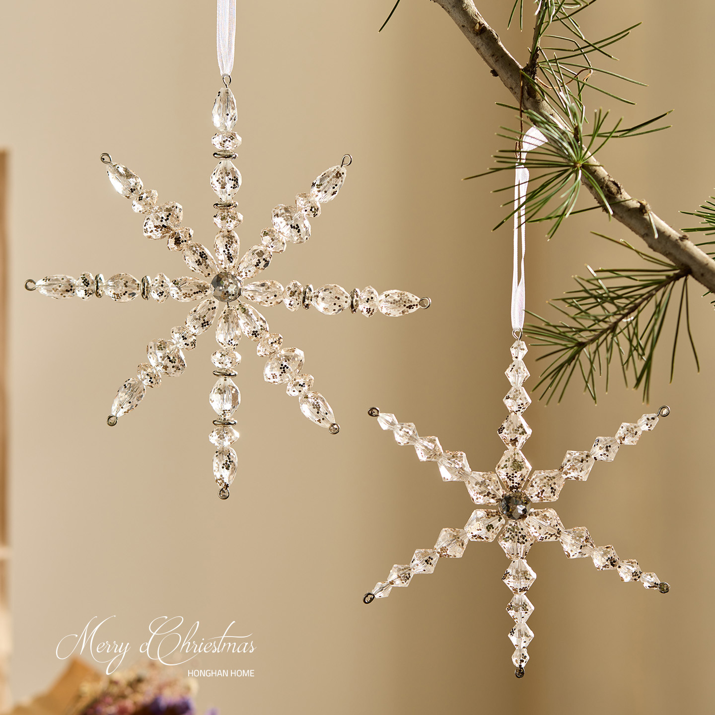 泓瀚圣诞装饰品雪花挂件透明吊饰