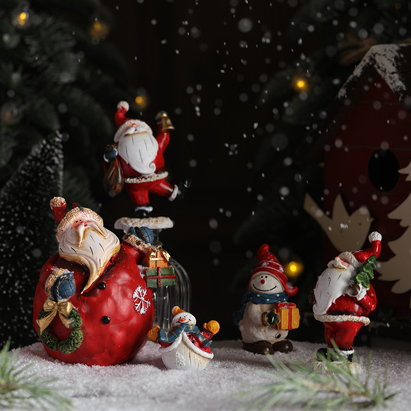 圣诞树脂老人雪人桌面小摆件微景观场景拍摄道具复古圣诞节装饰品