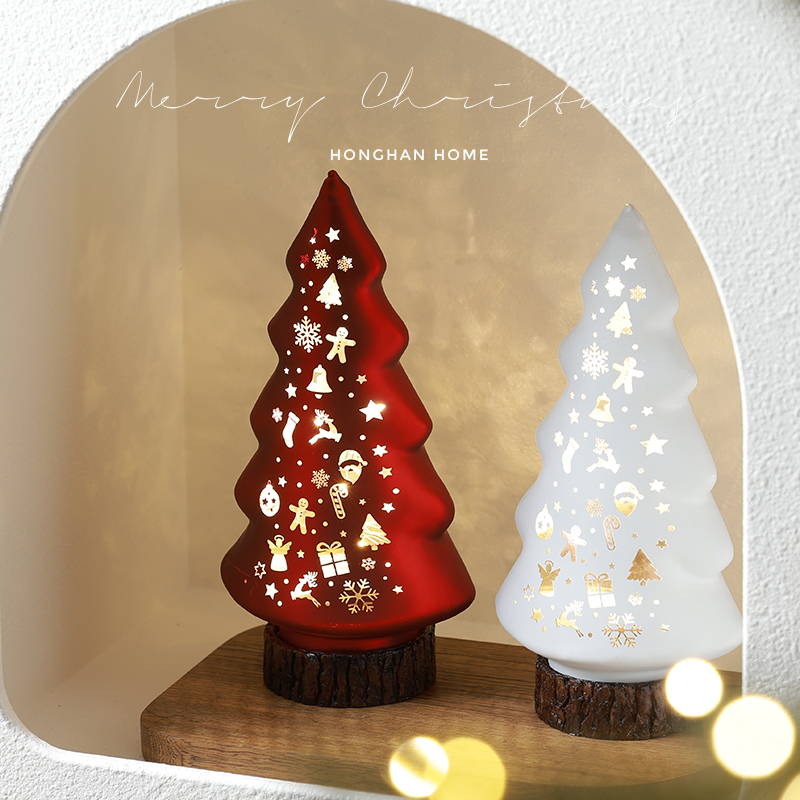 自带灯玻璃圣诞树创意礼品