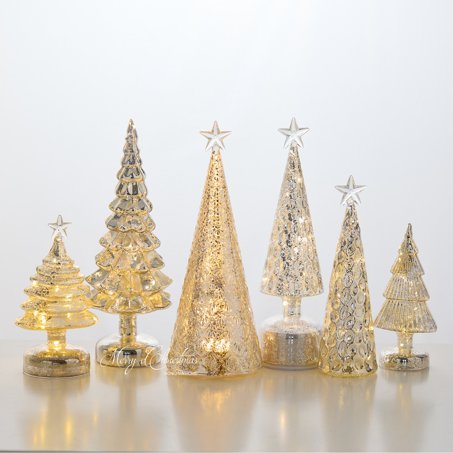 泓瀚圣诞装饰品旋转玻璃圣诞树桌面发光小圣诞树摆件橱窗布置道具