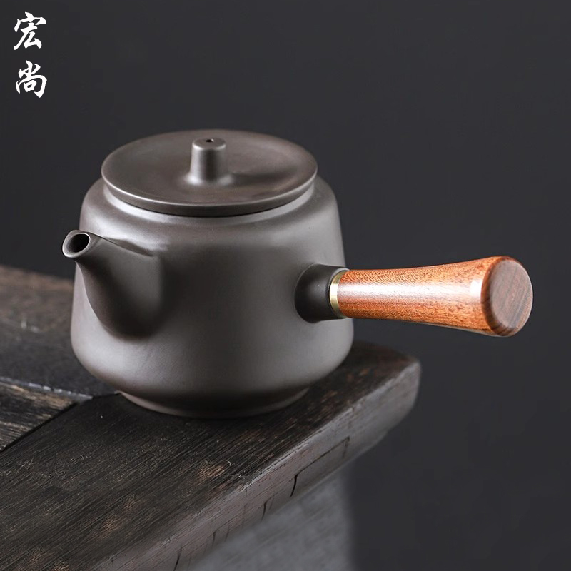 侧把实木泡茶壶简约现代