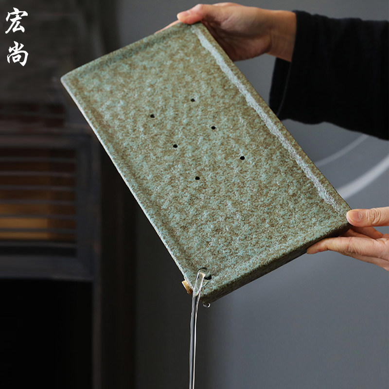 中式粗陶干泡盘台陶瓷小型茶盘两用简约茶台长方形蓄水茶盘茶具配,餐饮具,茶盘,淘宝优惠券,粉丝福利购,淘宝优惠卷