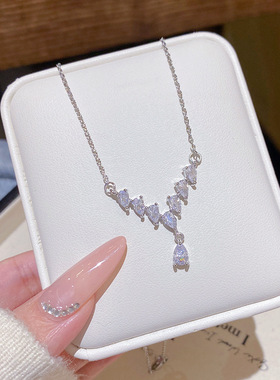 锆石水滴超闪项链女不掉色跨境ins小众清新百搭锁骨链高级感颈链