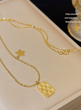 跨境时尚轻奢小众设计感星星颈链网红爆款锁骨链钛钢不掉色项链女