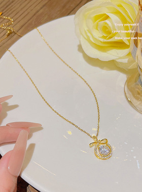 韩国蝴蝶结锆石项链不掉色女ins简约时尚轻奢配饰小众百搭锁骨链