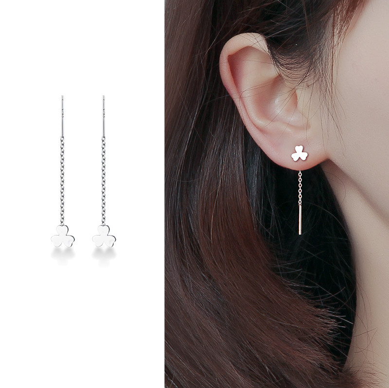 925银三叶草耳线女气质流苏短款简约时尚耳饰耳坠百搭新款送礼物