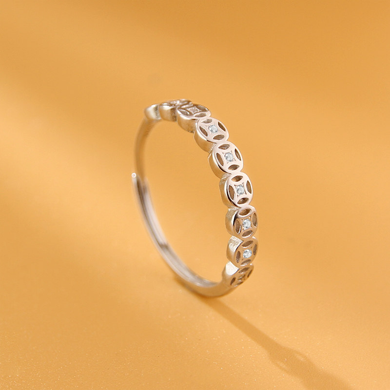 S925银铜钱设计戒指女冷淡风