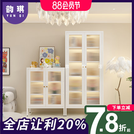 铁艺书柜带玻璃门落地家用客厅防尘置物柜儿童书架柜子展示柜