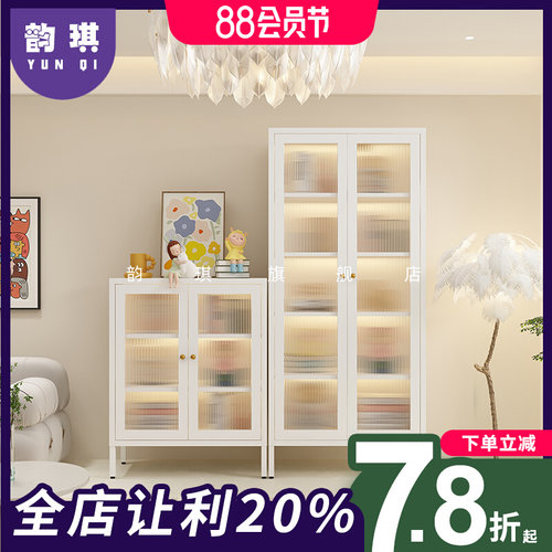 铁艺书柜带玻璃门落地家用组合客厅防尘置物柜儿童书架柜子展示柜