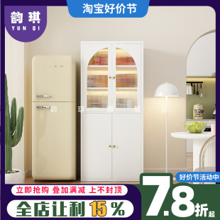 奶油风餐边柜酒柜一体靠墙客厅简约高柜储物柜 家用茶水柜铁艺法式