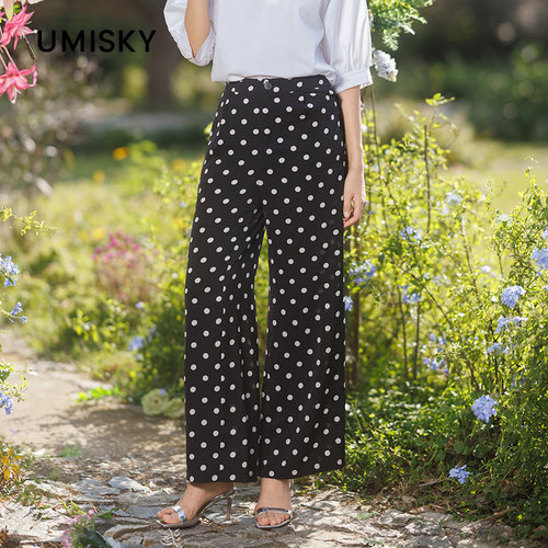 umisky优美世界商场同款夏季复古经典波点休闲阔腿裤SM1F2007