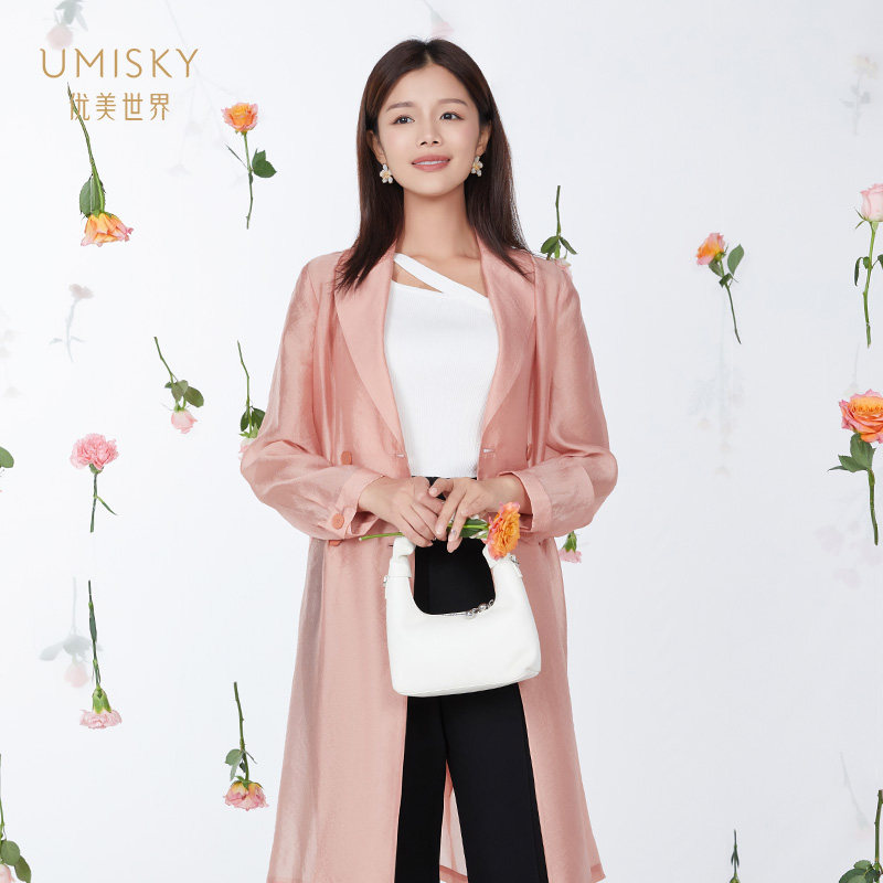 umisky优美世界专柜同款春季轻盈透气中长款薄款风衣外套SK1R2004