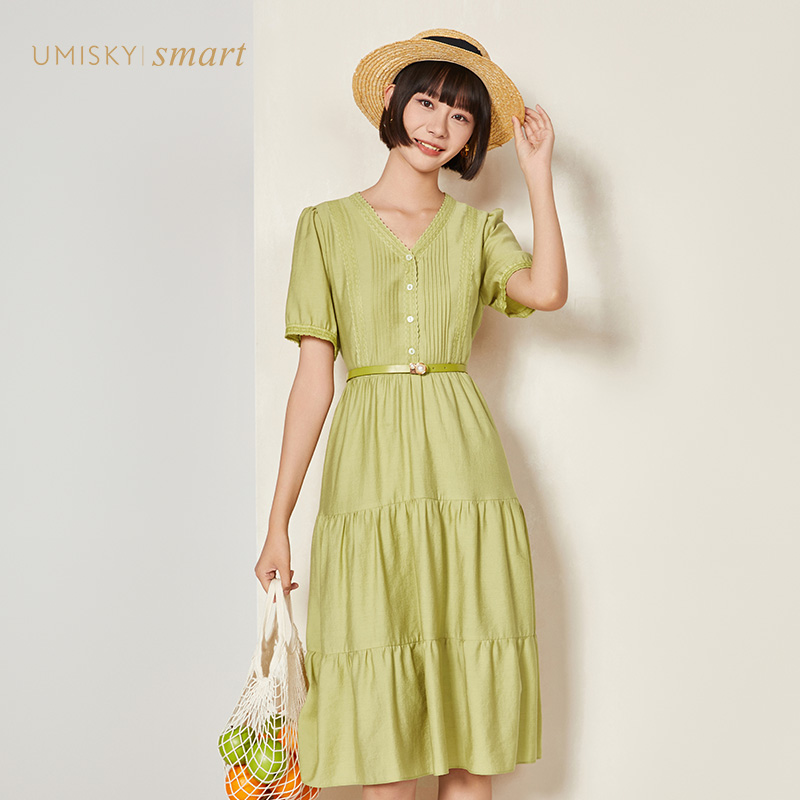 优美世界a字中长款连衣裙