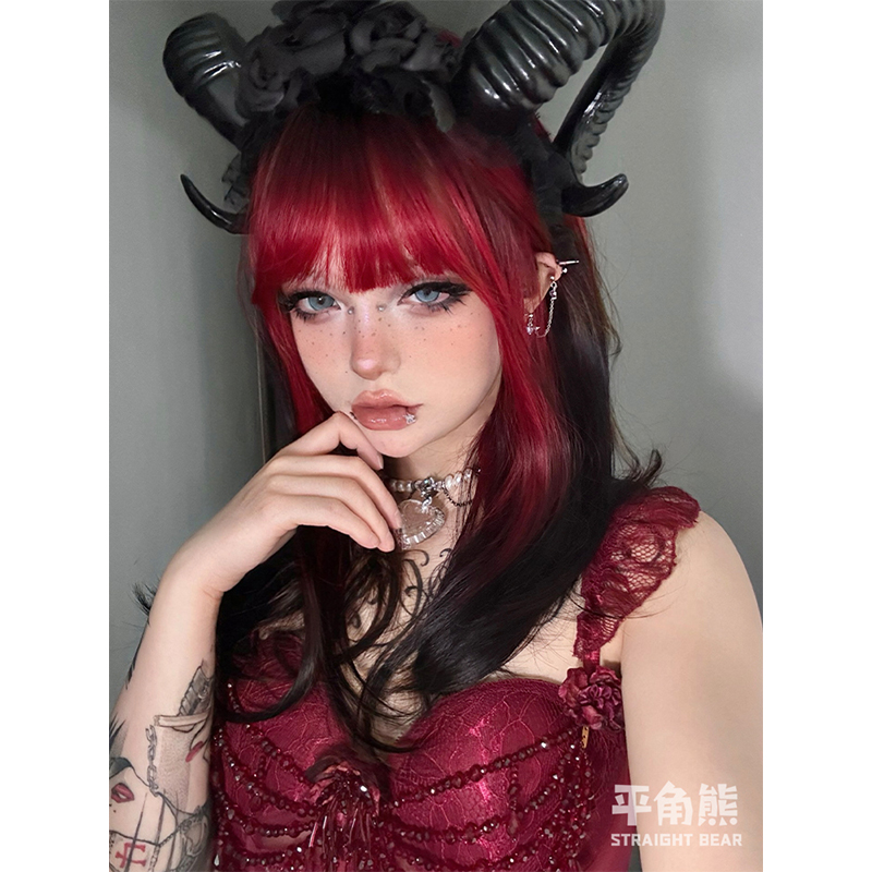 平角熊假发女长发网红Lolita『玫瑰月影』甜酷渐变长直发jk全头套