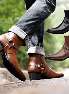 时尚潮流大码铆钉高跟靴切尔西靴