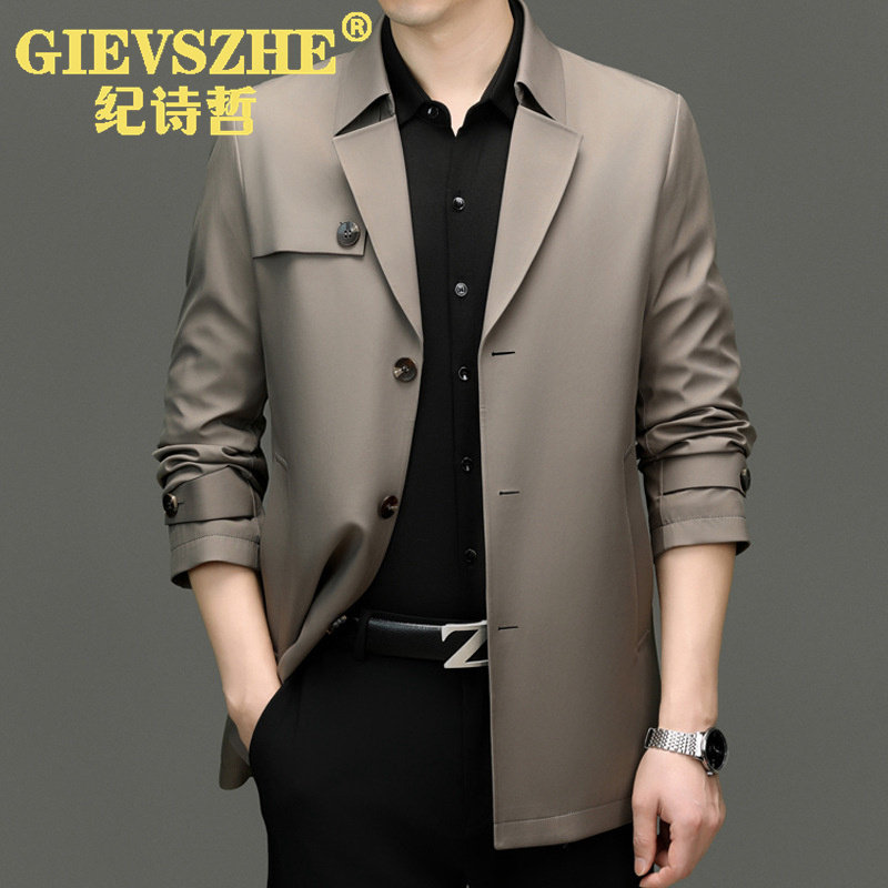 纪诗哲风衣男高端品牌正品男士2025新款秋季休闲中长款西装领外套