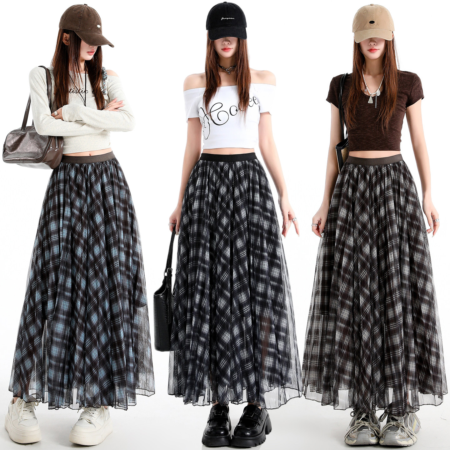 纱裙半身裙女小个子2026新款高腰显瘦中长款蓬蓬裙格纹网纱大摆裙,女装/女士精品,半身裙,淘宝优惠券,粉丝福利购,淘宝优惠卷