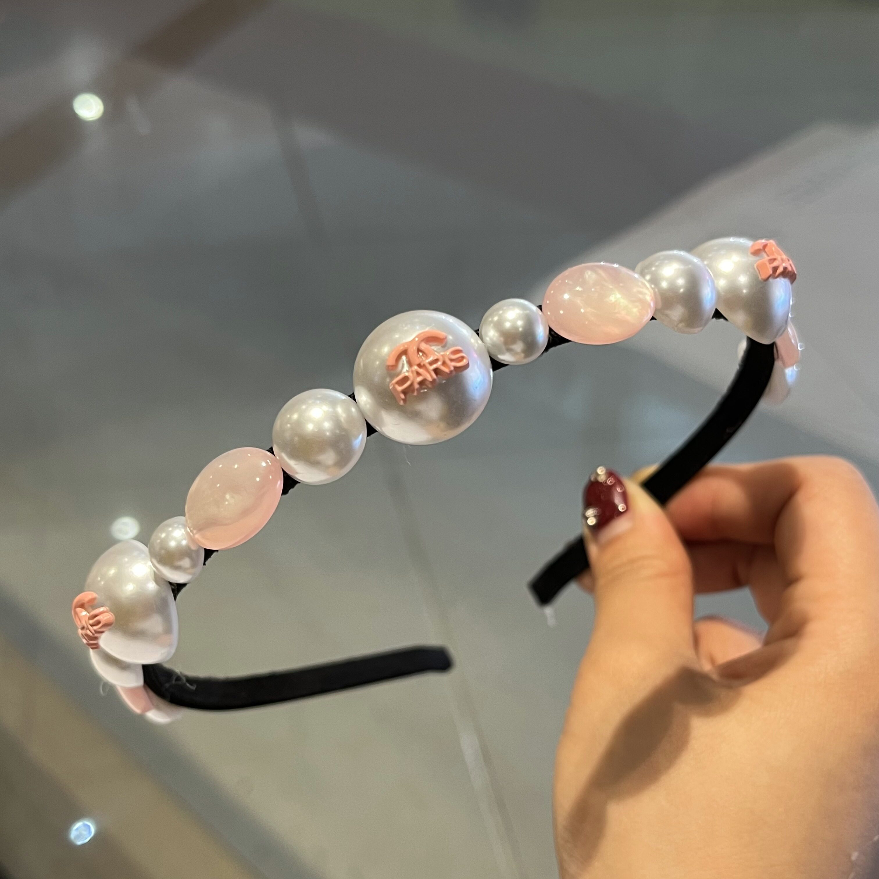 韩版洗脸水钻仿珍珠细版发箍甜美百搭小香风头箍珍珠头饰夏季发饰