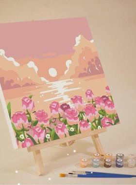 1 Set Frame Painting By Numbers Kits Abstract Sunset Landsca