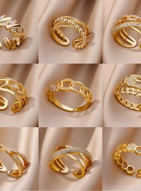 Fashion Gold Color Stainless Steel Rings For Women Chain