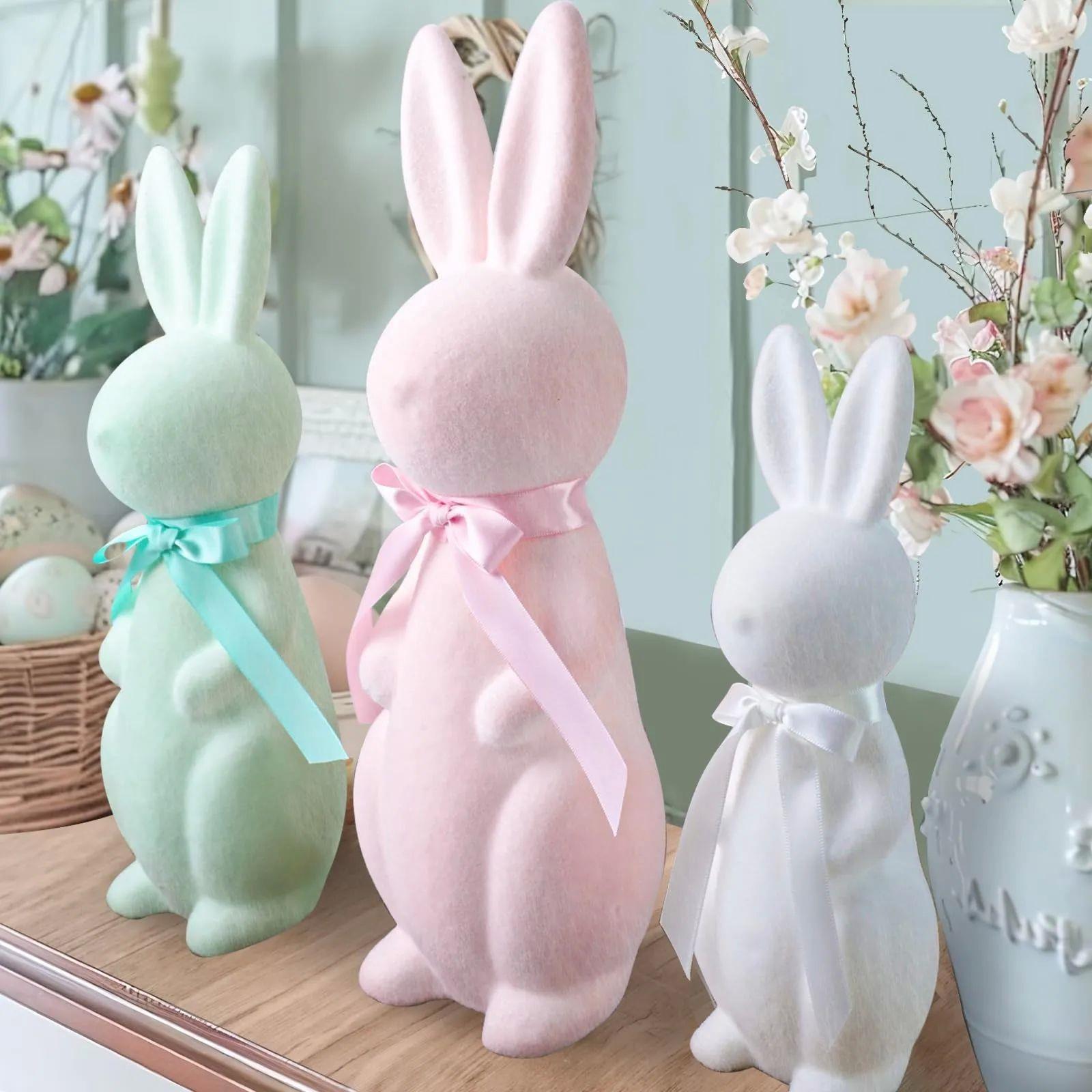 Easter Flocking Ornaments Plush Bunny Spring Decoration