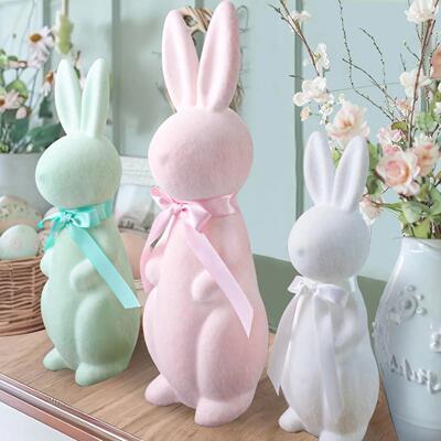 Easter Flocking Ornaments Plush Bunny Spring Decoration