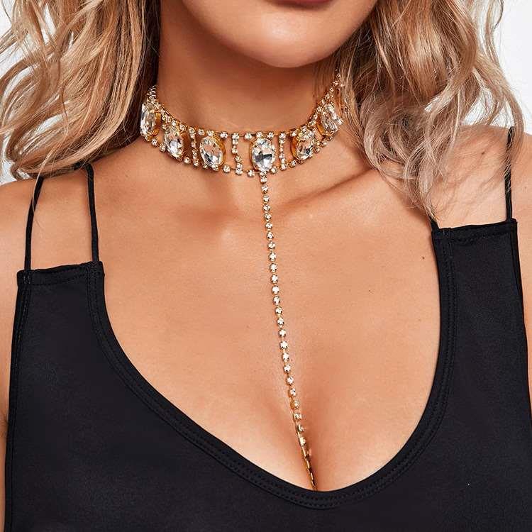 Jewelry long gem neck necklace dress accessories fashion dia