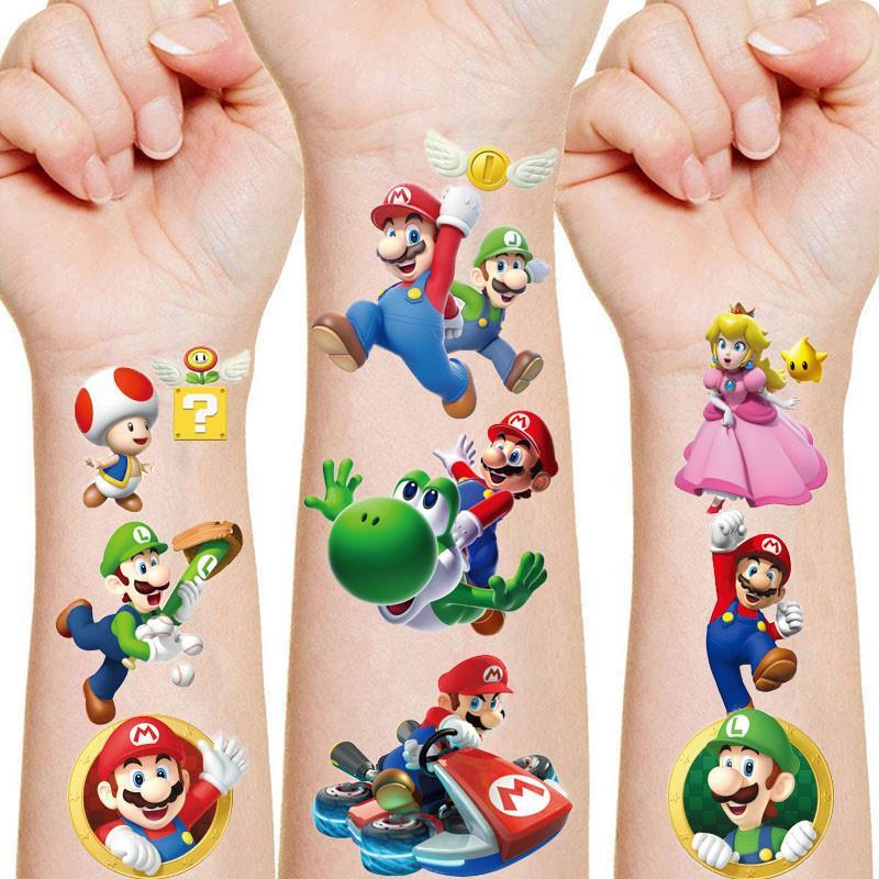 Super Mario Bros Tattoo Stickers Kawaii Anime Figure Toys Ki