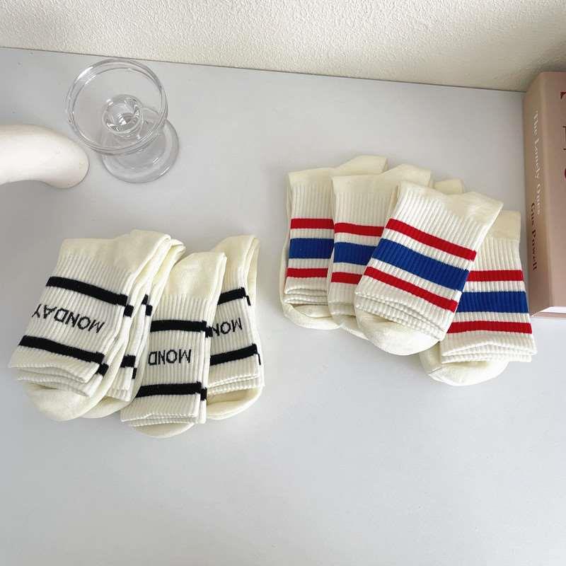 tendy Brand White Striped Sports Socks Ins tendy Men and Wom